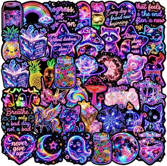Charile, Bunte Neonlicht-Aufkleber, Kawaii Cartoon-Aufkleber, 10/30/50 Stück - Bild 1
