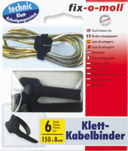Fix-o-moll Klett-Kabelbinder Schwarz, 6 Stück, Breite: 0,8 cm, Länge: 15 cm - Bild 1