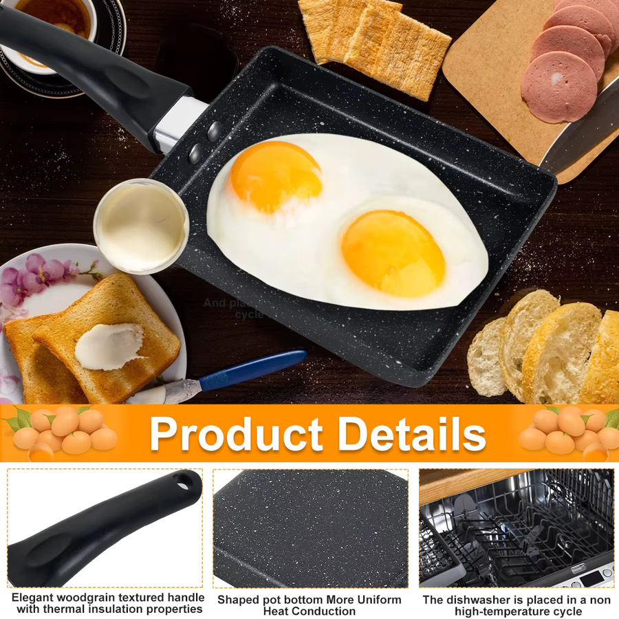 Willstar Tamagoyaki-Pfanne Set mit Silikonspatel und Ölbürste, rechteckige japanische Eierrollpfanne aus Aluminium, antihaftbeschichtet, Schwarz - Bild 2