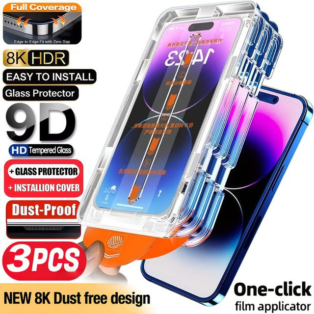 NNBILI 3-teiliges Set Displayschutzfolien aus gehärtetem Glas mit automatischer Staubentfernungsfunktion für iPhone, transparent - Bild 1