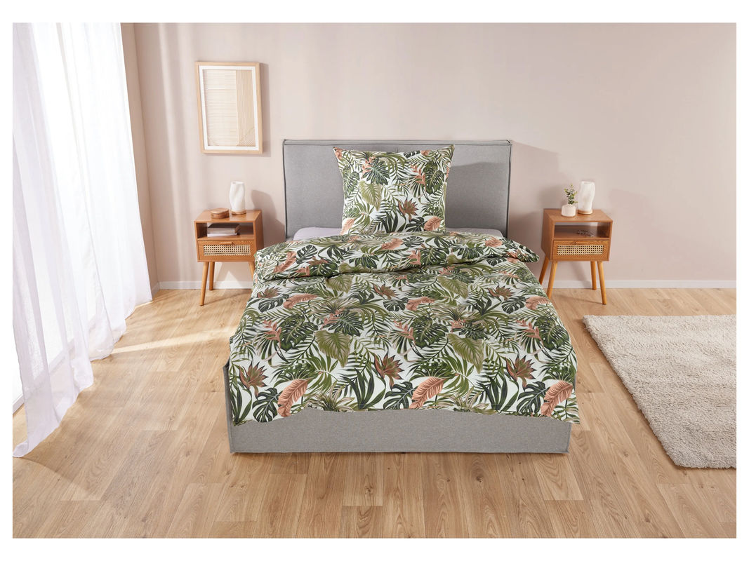 LIVARNO HOME Mikrofaser-Satin-Bettwäsche mit Palmen-Design, atmungsaktiv und wendbar, Multicolor, Bettbezug 155 x 220 cm und Kissenbezug 80 x 80 cm - Bild 2