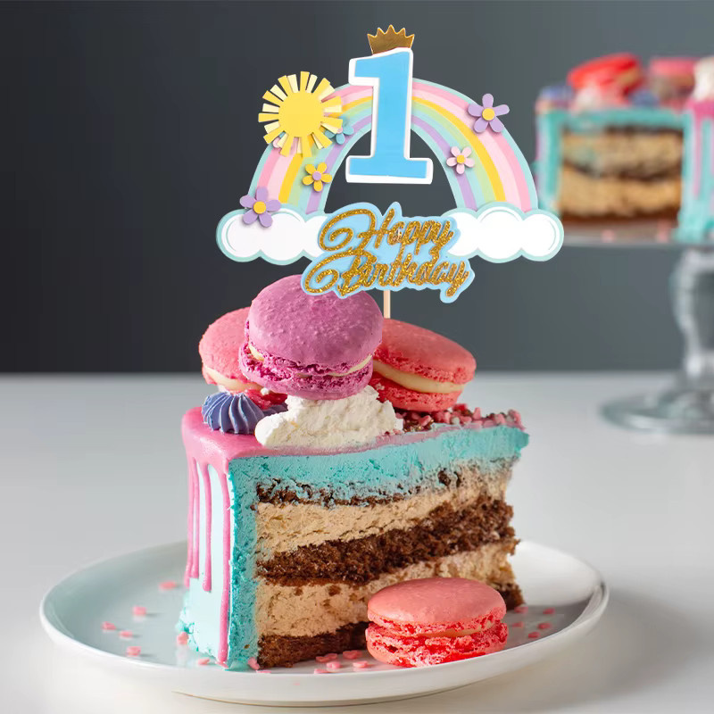 Regenbogen Kuchen Topper mit Sonne als bunte Dekoration für Kindergeburtstage und Babypartys, Multicolor - Bild 2