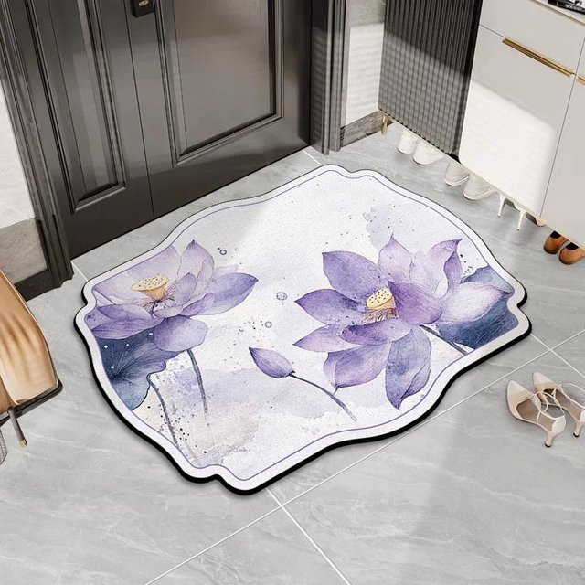Schmutzabweisende Schmutzmatte mit floralem Design in Lila, rutschfest und aus Polyester, B/T: 40 x 60 cm - Bild 1
