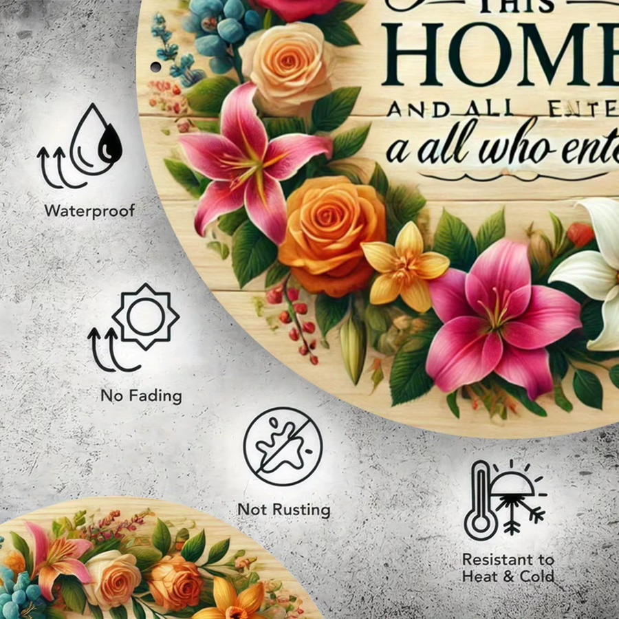 Potdemiel Rundes Metallschild God Bless This Home in Multicolour mit Floralem Design, Durchmesser: 20,32 cm - Bild 4