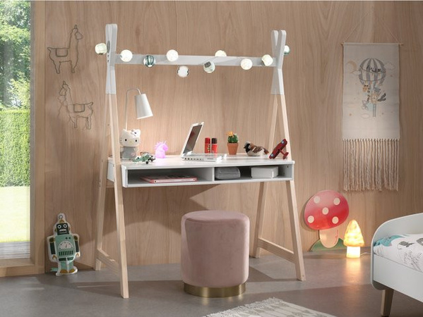Kinderschreibtisch Kiddy Tipi von Vipack in Weiß/Natur mit Tipi-Zelt Optik aus MDF und Kiefer