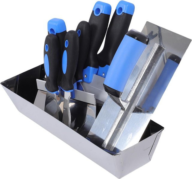 aimo Trockenbau Spachtel Set aus Edelstahl in Silber mit Schaber, Schaufel, Verputzkelle und Schlammpfanne für die Wandverspachtelung und Malerei - Bild 1