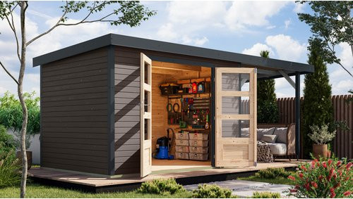 KARIBU Gartenhaus Osterby 4 B aus nordischem Fichtenholz mit Pultdach, grau, B/H/T: 538,5 x 209 x 213 cm - Bild 1