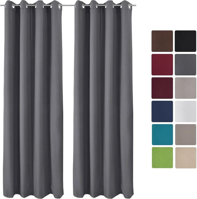 Beautissu Amelie TO Vorhang mit Ösen, 2-teiliges Set, Anthrazit, B: 140 cm, H: 245 cm - Bild 1