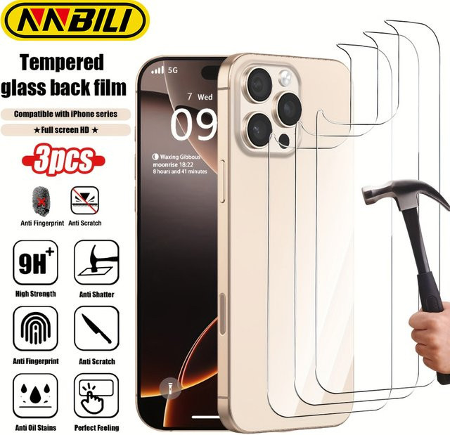 NNBILI 3er Set Gehärtetes Glas Displayschutzfolie für iPhone 17 16 15 14 13 12 11 Pro Max in Transparent mit hoher Transparenz - Bild 1