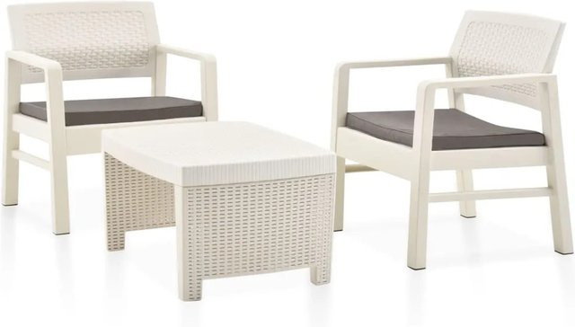 vidaXL 3-tlg Garten-Lounge-Set aus Kunststoff mit Polstern in Weiß - Bild 1