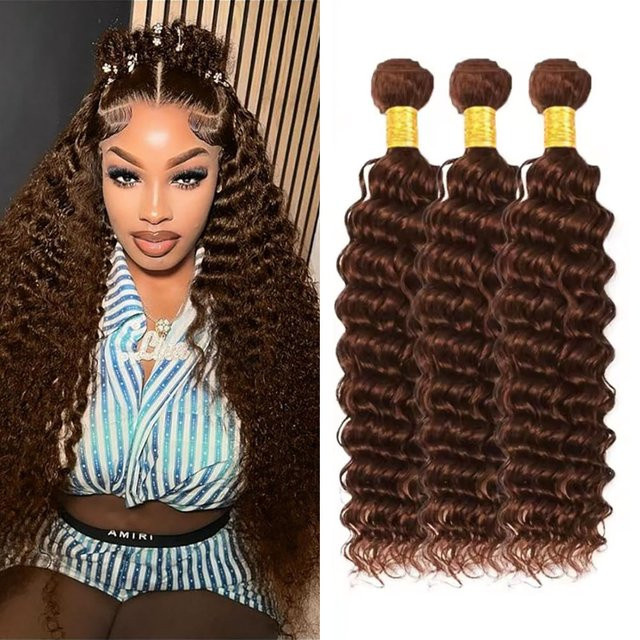 donxue Deep Wave Haarwebart Bundles, Schokoladenbraun, 3 Stück, Damen - Bild 1