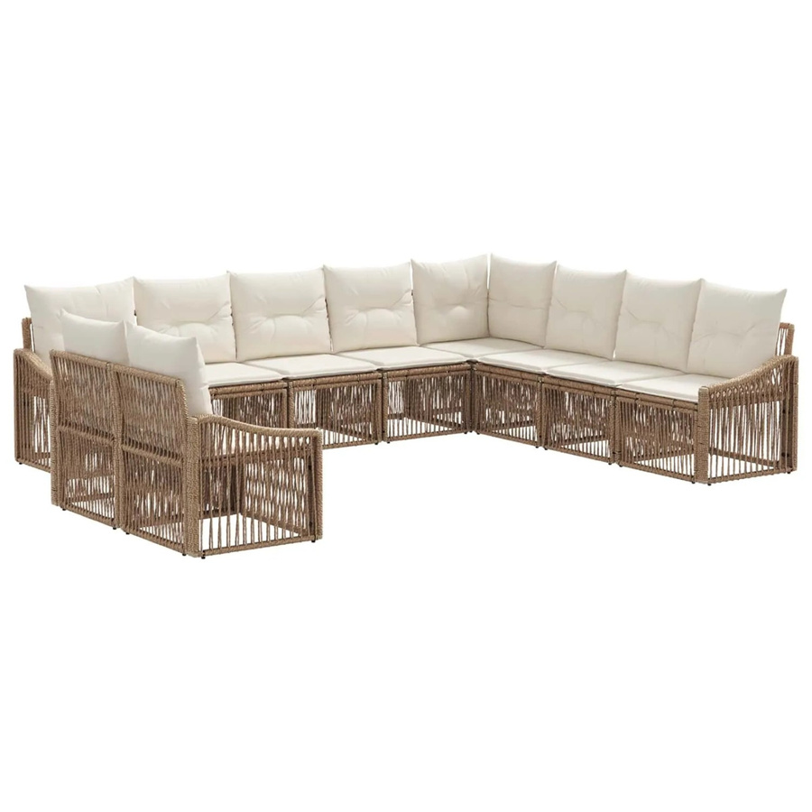 vidaXL Gartensofa-Set 10-teilig in Beige aus Poly-Rattan mit Polsterung und Kissen in U-Form - Bild 2