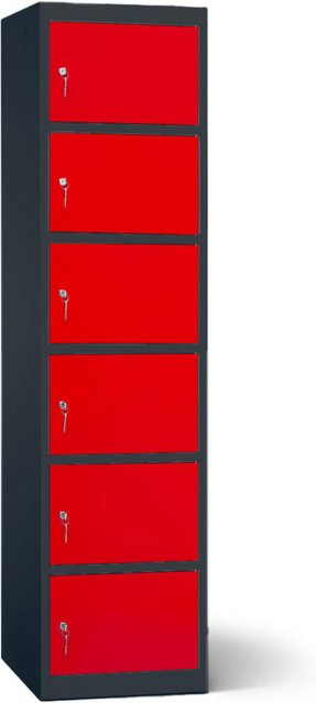 rotstahl Akku-Ladeschrank mit 6 Fächern, Farbe Rot und Anthrazitgrau, B: 45 cm, H: 180 cm - Bild 1