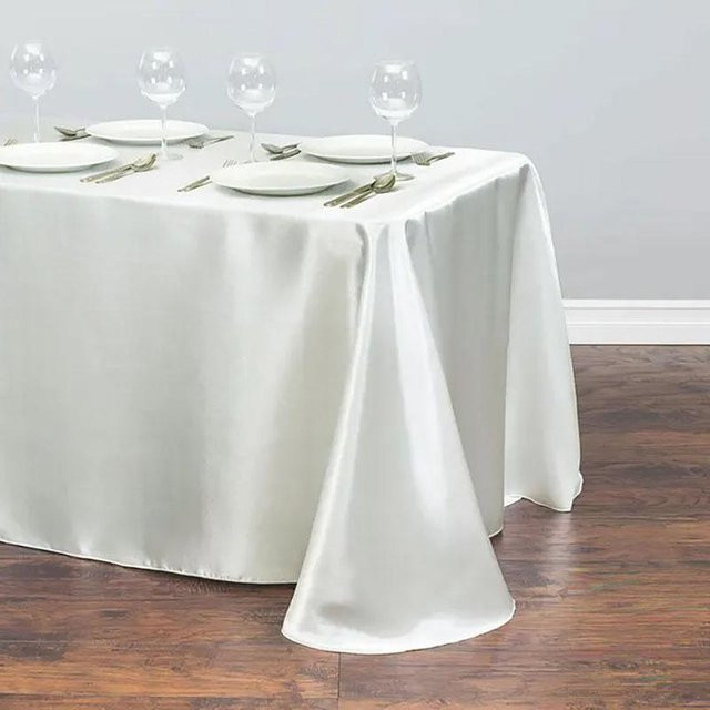 Yiran Furniture Satin Tischdecke Rechteckig in Elfenbein für Party, Abendessen und Bankett B: 228 cm, T: 335 cm - Bild 1