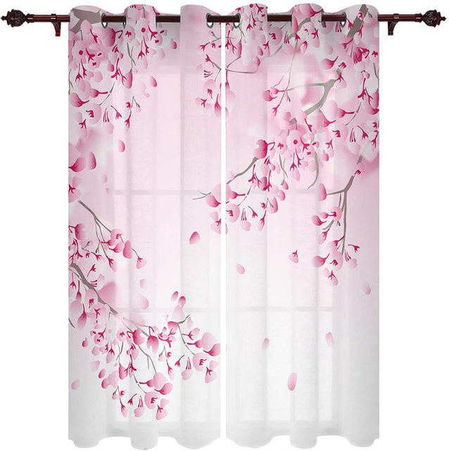 Super Six Sakura Fenstervorhänge im japanischen Stil mit floralem Design, Farbe Pink, B: 100 cm, H: 160 cm, 2er-Set - Bild 1
