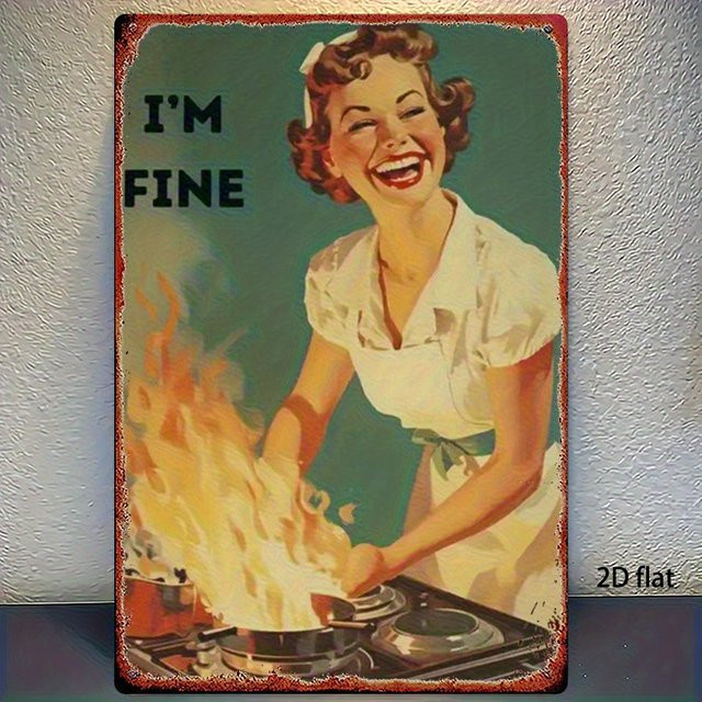 CIFBUY I'm Fine Metall-Wandschild im Vintage-Stil, blaugrün, B: 20,3 cm, H: 30,5 cm - Bild 1