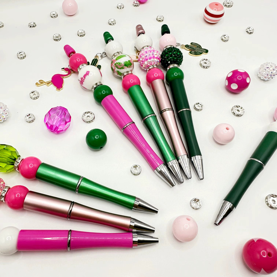 DIY Perlen Kugelschreiber Set mit Flamingo und Kaktus Anhängern aus Acryl, Mehrfarbig - Bild 4