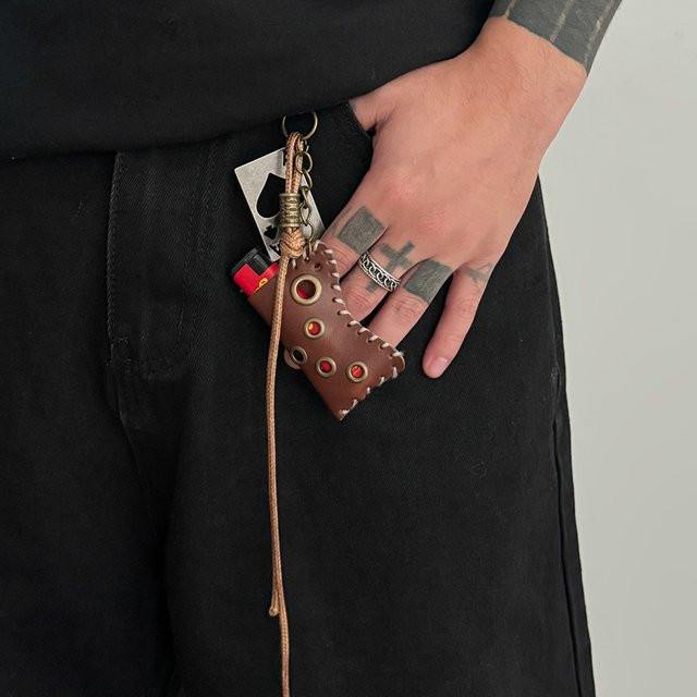 SHIXIN Hosenkette Leder Geflochtenes Seil, Poker Karten Anhänger, Herren - Bild 1