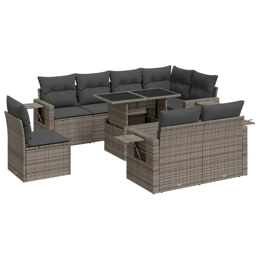 vidaXL 9-teilige Garten-Sofagarnitur aus Poly-Rattan mit Kissen in Grau - Bild 2