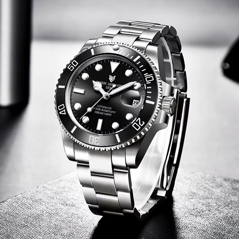 LIGE Armbanduhr Automatik, Edelstahl, Schwarz, Herren - Bild 3