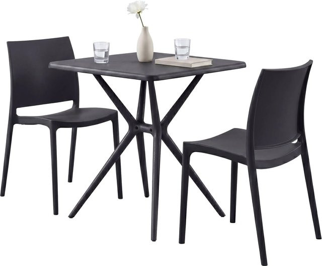 DELUKE Gartenmöbel-Set GRETA Bistroset aus Kunststoff mit Tisch und 2 Stühlen in Schwarz, B/T/H: 156 x 72 x 81 cm - Bild 1