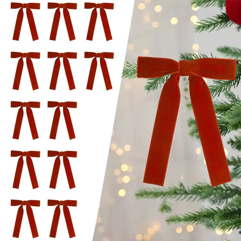 12 Stück rote Samtschleifen im Vintage-Stil für deine Weihnachtsdekoration und Geschenkverpackung - Bild 6