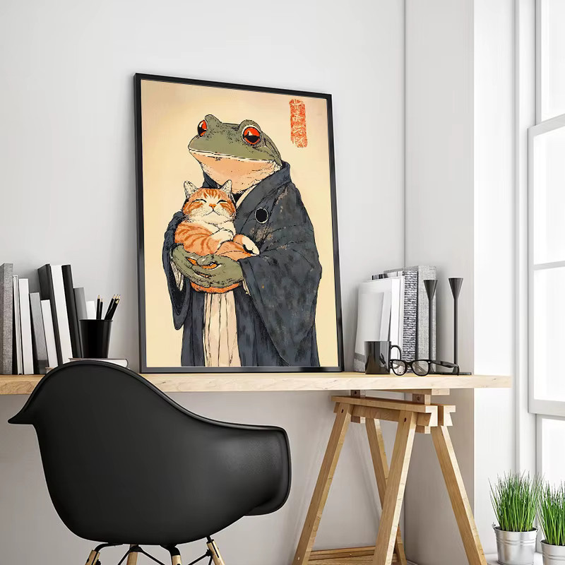 Potdemiel Leinwanddruck Wanddekoration mit Japanischem Tattoo-Motiv Katze Frosch Yin-Yang und Ramen-Schüssel in Mehrfarbig - Bild 2