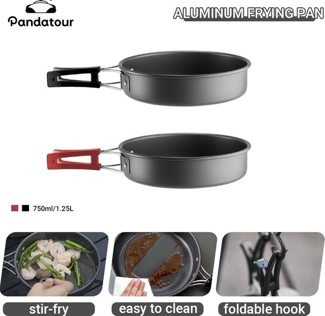Pandatour Camping-Klapppfanne aus Aluminium mit Antihaftbeschichtung in Rot und Schwarz für Outdoor, Picknick und Wandern - Bild 1
