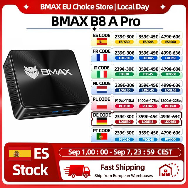 Bmax B8 A Pro Mini-PC mit AMD Ryzen 7 8745HS Prozessor, AMD Radeon 780M Grafik, 16GB RAM, 512GB SSD, Windows 11, Schwarz - Bild 1