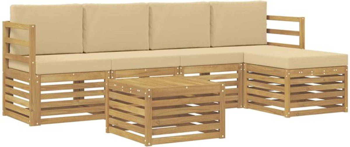 vidaXL Outdoor-Sofagarnitur aus Akazie mit 6-teiligem Set und Kissen in Weiß und Beige aus Polyester - Bild 1