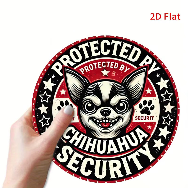 Potdemiel Metallschild Protected by Chihuahua Security mit rotem Sternen-Design, runde Wanddekoration für Zuhause und Büro, Durchmesser: 20 cm - Bild 5