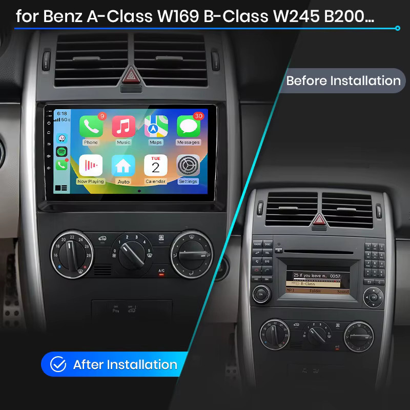 Junsun Android Auto Multimedia Autoradio mit Wireless CarPlay, GPS und Lenkradfernbedienung für Mercedes Benz W169 W245 B200 W906 Sprinter W639 Vito, Schwarz, 2 Din - Bild 3