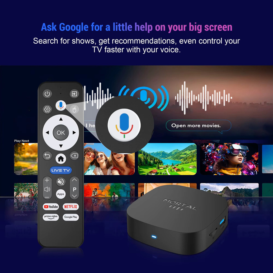 MORTAL Android TV Box T1+ mit Rockchip RK3518, Android 16, 8 GB RAM, 128 GB ROM, WiFi 6, Bluetooth 5.4 und 8K Ultra HD Smart Media Player in Schwarz - Bild 2