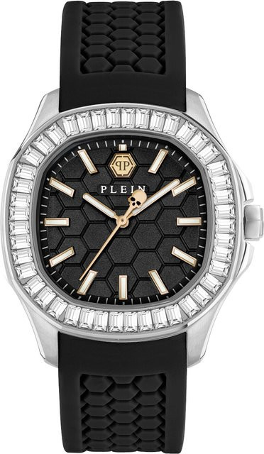 Philipp Plein Damenuhr, Quarz, Edelstahl, 38 mm, Silikon, Schwarz, 5 ATM - Bild 1
