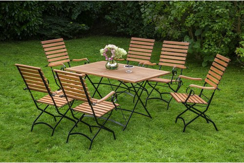 Merxx Gartenmöbelset Schlossgarten 7-teilig aus geöltem Eukalyptusholz in Schwarz, Tisch Breite: 120 cm, Tiefe: 80 cm - Bild 1