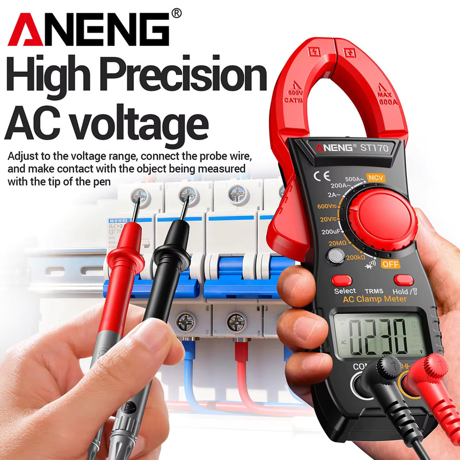 ANENG ST170 Digitales Zangenmessgerät Multimeter mit 500A AC-Strom, AC/DC-Spannung, NCV, Kapazität, Ohm und Dioden-Messfunktion in Gelb und Rot - Bild 2