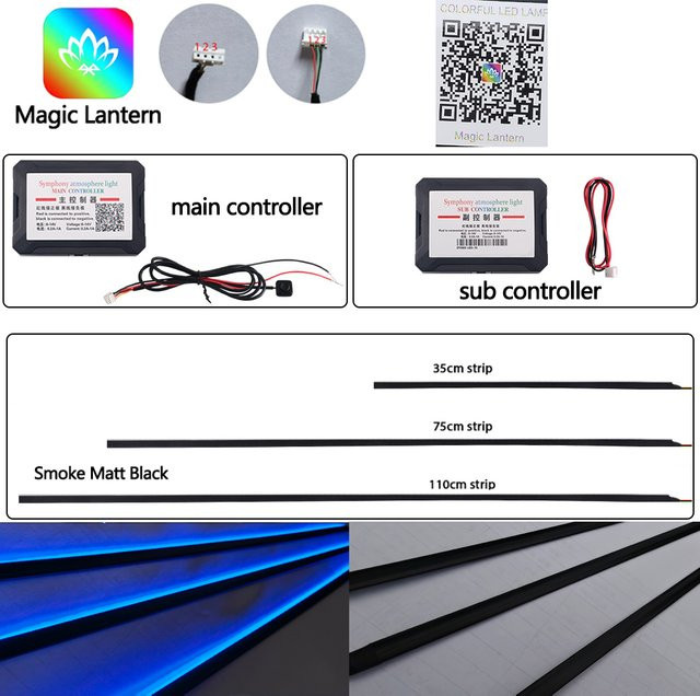 Magische Laterne App Symphony LED Neon Flex Umgebungsbeleuchtung in Regenbogenfarben, Schwarz Matt mit Streifen-Design - Bild 1