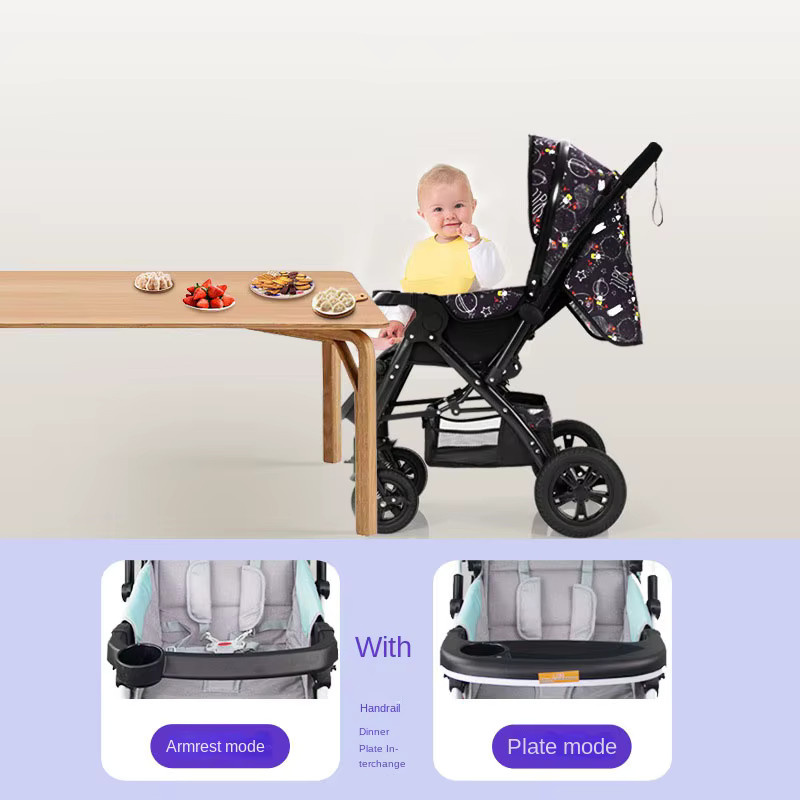 Faltbarer Kombi-Kinderwagen in Beige und Schwarz mit Sonnenschutz für Neugeborene und Kleinkinder zum Sitzen und Liegen - Bild 1