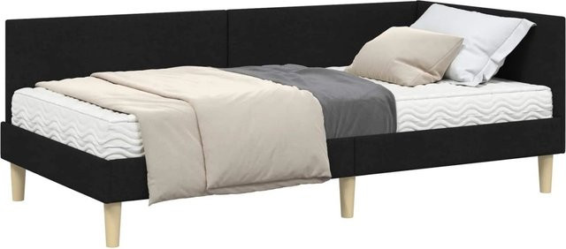 vidaXL Eckbettgestell mit Matratze in Grün und Schwarz aus Stoff und Holz, B/T: 90 x 190 cm - Bild 1
