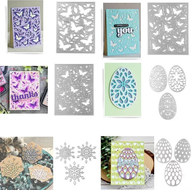 Schicht-Stanzformen Set mit Schneeflocken, Oster-Eiern, Rechtecken und Schmetterlingen für DIY Scrapbooking und Bastelarbeiten - Bild 1