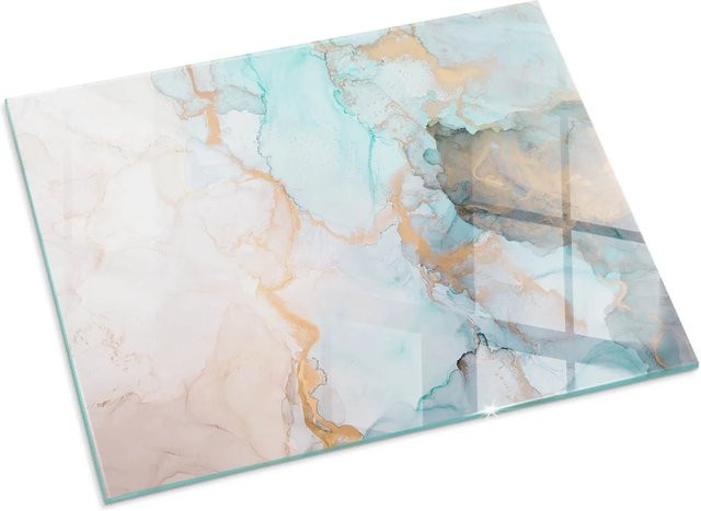 Tulup Glasplatte für Kamin mit abstraktem Flüssigmuster in Türkis, B/H: 80 x 60 cm - Bild 1