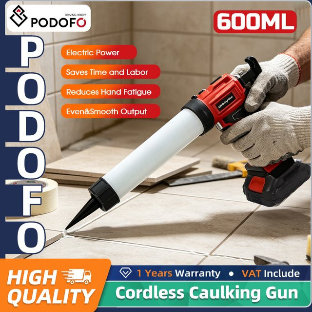 Podofo Akku-Kartuschenpistole mit 4 Geschwindigkeiten und automatischem Rückprallmechanismus für Glaskleber und Dichtstoffe, 600 ml - Bild 1