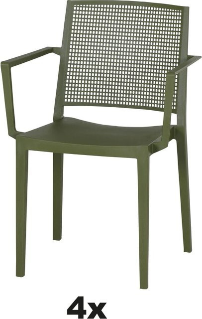 Siena Garden Stapelsessel-Set Square 4-teilig in Olive, UV-beständig und stapelbar aus Polypropylen und Glasfaser - Bild 1