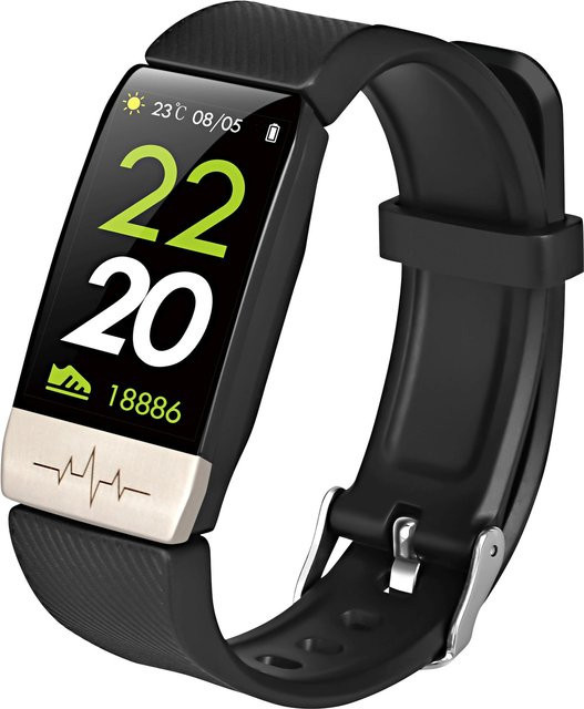 Moderne Hausfrau Fitnesstracker in Schwarz mit Körpertemperatur-Messung, SpO2-Sensor und Schlaf-Tracking, wasserdicht - Bild 1