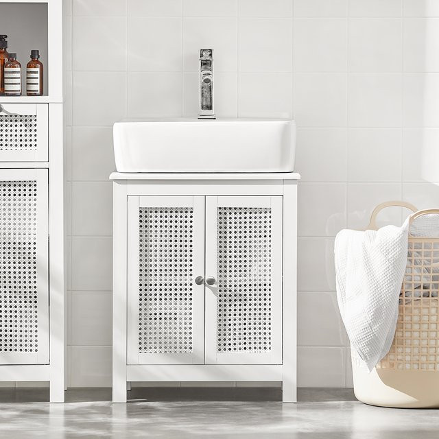 SoBuy Waschbeckenunterschrank BZR35-W mit Gitteroptik-Türen in Weiß, B/T/H: 50 x 33 x 60 cm - Bild 1