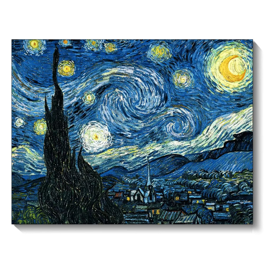 QIZITENG Diamond Painting Set Sternennacht von Van Gogh in Blau, Landschaftsmosaik als Malerei-Reproduktion für die Wanddekoration, B/H: 30,0 x 20,0 cm - Bild 5