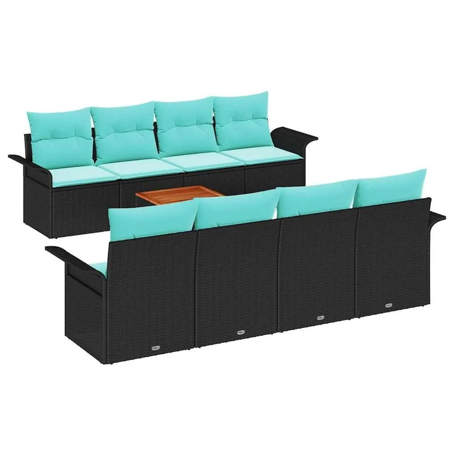 vidaXL Gartensofa-Set aus Poly-Rattan mit 9 Teilen in Schwarz und Türkis inklusive Polster und Gartentisch - Bild 2