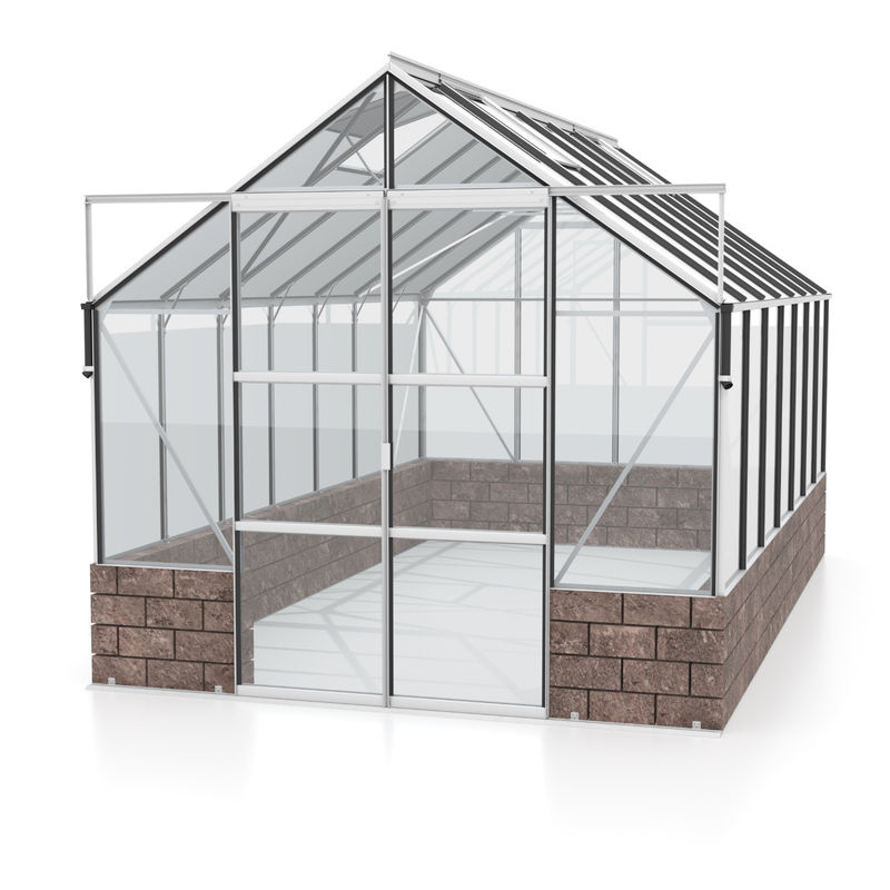 Vitavia Gewächshaus Cassandra 11500 aus eloxiertem Aluminium in Grau mit Sockelmauer, B/H/L: 257 x 249 x 448 cm - Bild 2