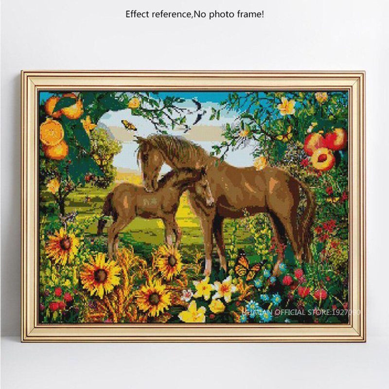 FIYO Diamond Painting Set Pferdemotiv als Mosaik-Strass-Stickerei in Mehrfarbig, B/H: 30 x 20 cm - Bild 1