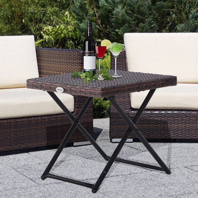 Outsunny Klappbare Gartentisch aus synthetischem Rattan in Braun, B/T/H: 40 x 40 x 40 cm - Bild 1